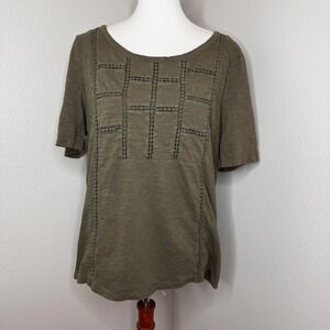TALBOTS Womens T-Shirt LARGE Olive Green Cotton Window‎ Pane Design Minimalist